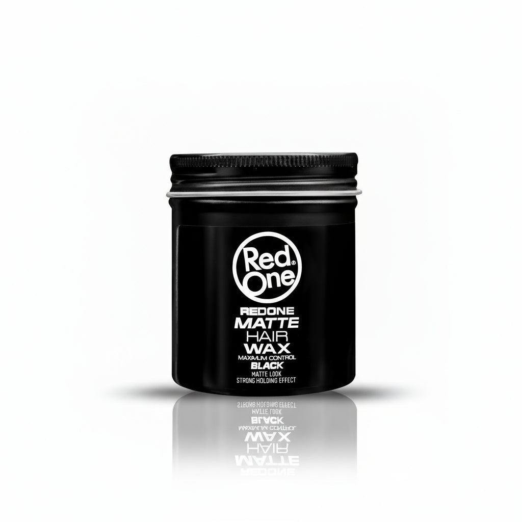 Black hair wax container with 'RedOne' branding on a white background