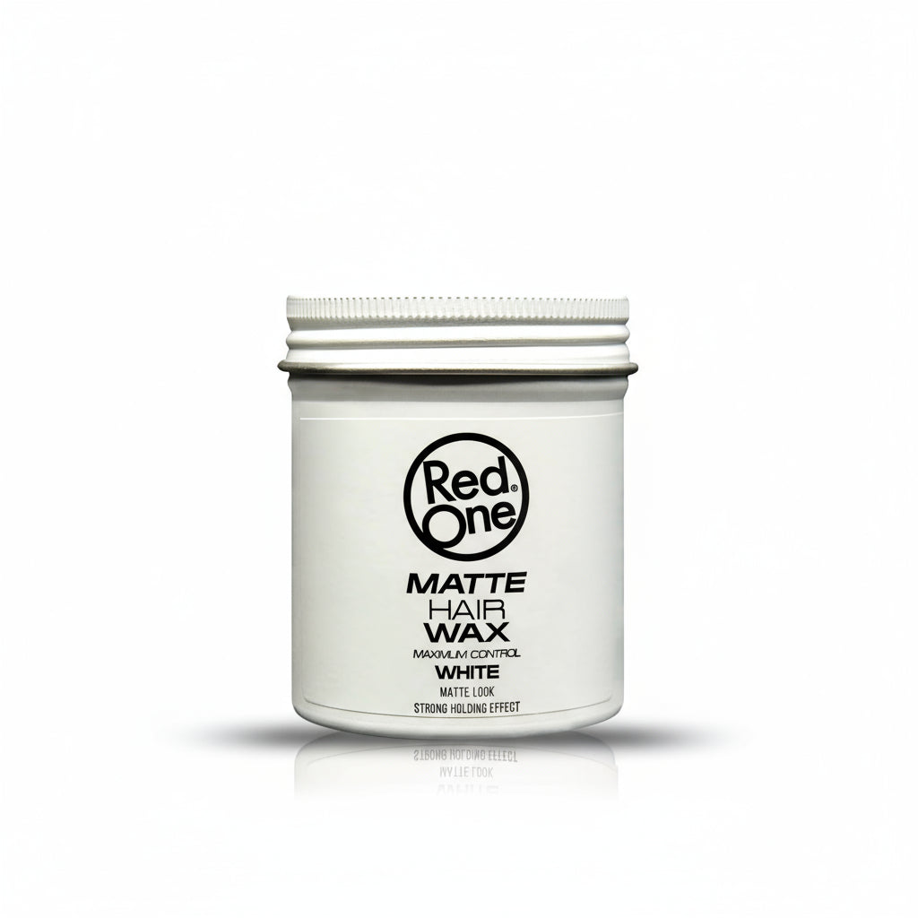 White jar of Red One Matte Hair Wax on a white background