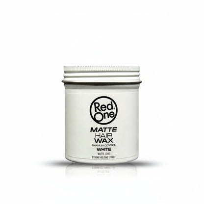 White jar of Red One Matte Hair Wax on a white background