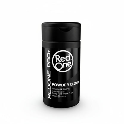 Black container of RedOne Powder Cloud hair product on a white background