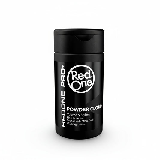 Black container of RedOne Powder Cloud hair product on a white background